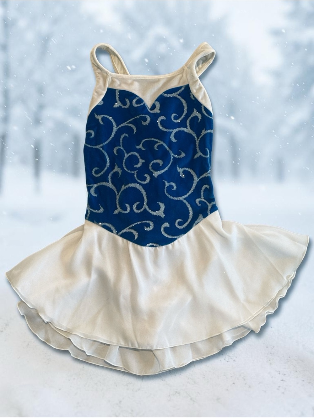Ice-skating competition practice dress Women’s Small blue & white glittery